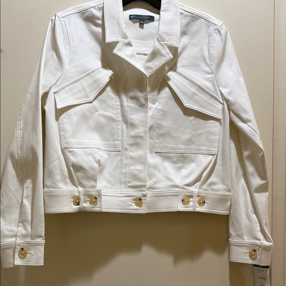 NWT Elliott Lauren Optic White Denim Cropped Jean Jacket Size: 10 - Picture 1 of 6